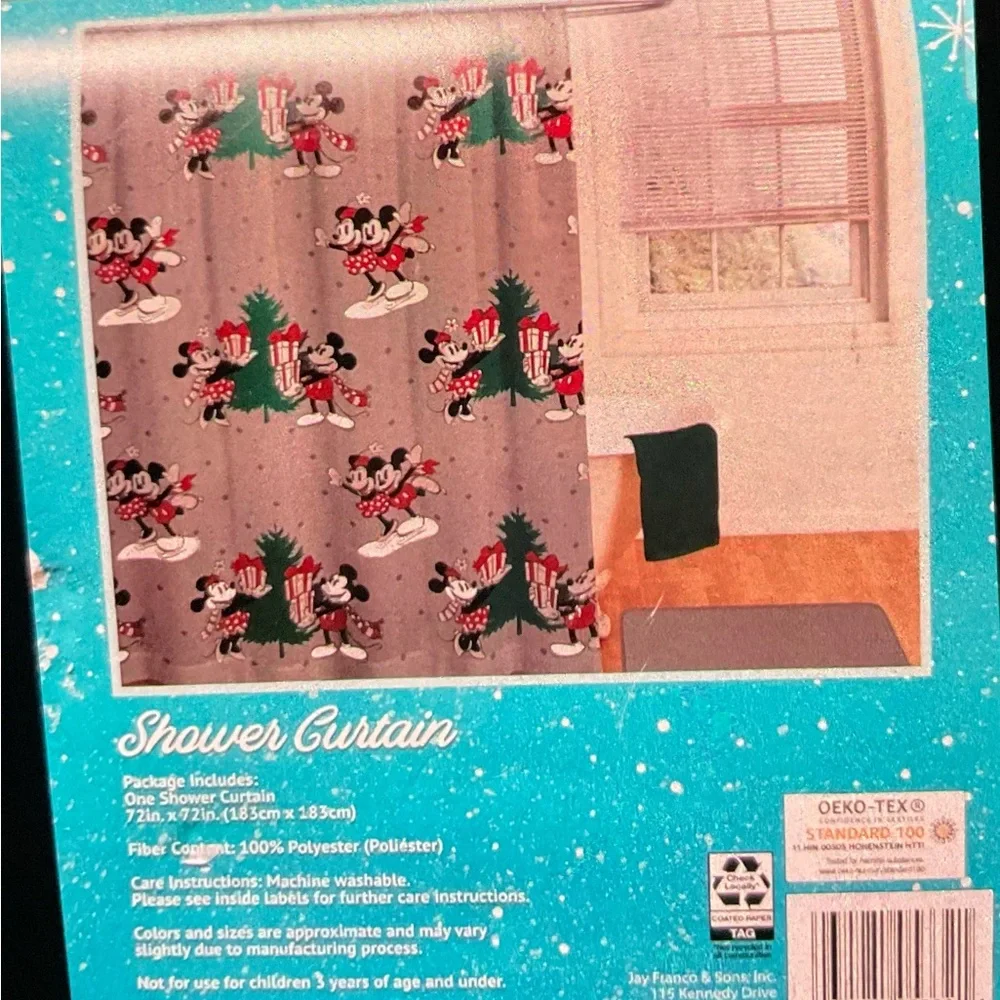 Disney Minnie Mouse Holiday Shower Curtain - Red, Black, Green